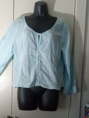 Real Comfort Boho Calming Blue with Pearl Buttons Embroidered Accents Cotton 14